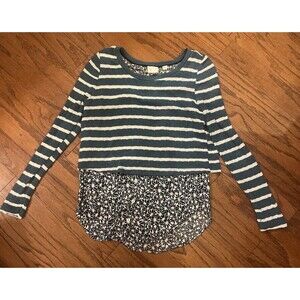 Anthropologie Postage Stamp Women Blue Striped Layered Blouse Sweater Size Small